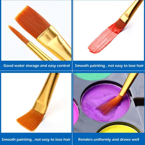 Miniatura 7 de AROIC Juego de pinceles de pintura acrílica, 2 paquetes/20 cepillos de pelo de nailon para todo uso, pintura al óleo, acuarela, pintura, kits Negro