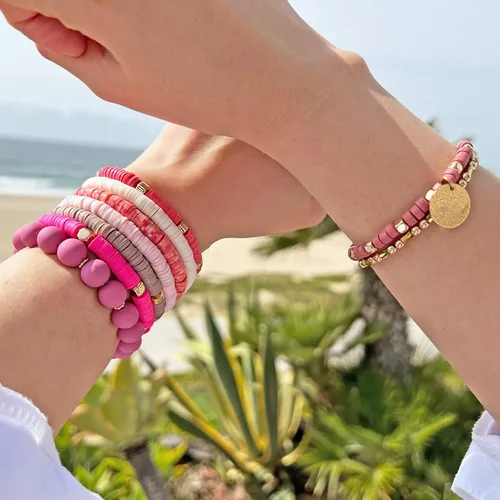 Miniatura 3 de CATCHY & CRAFTY 9 pulseras Heishi de varias capas con cuentas de arcilla de vinilo, apilables, elásticas, para mujeres, regalo para el día