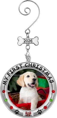Miniatura 5 de My First Christmas - Adorno personalizado para foto de perro – 2025 con fecha – Adorno personalizado para cachorro – Joyas, dije de hueso fechado