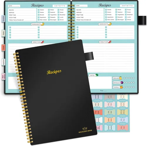 Miniatura 10 de Libro de Recetas para Escribir tus Propias Recetas, Cuaderno de Recetas en Blanco con Pestañas para Amantes de la Cocina Familiar, Organizador