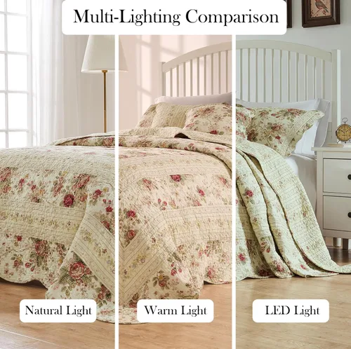 Miniatura 3 de Greenland Home Antique Rose Juego de ropa de cama tamaño jumbo de 100% algodón, colcha de 120 pulgadas de ancho x 118 pulgadas de largo con 2 fundas
