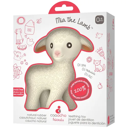 CaaOcho Mia The Lamb - Mordedor de goma natural pura para bebés, juguete para bebés sin BPA, juguetes de dentición totalmente naturales para bebés