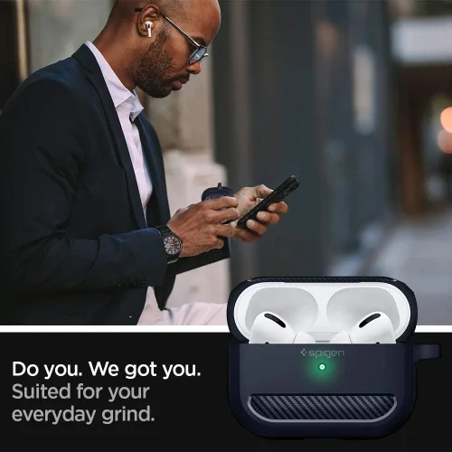 Miniatura 3 de Spigen Rugged Armor - Funda de protección contra caídas con mosquetón diseñada para AirPods Pro (2019), color carbón