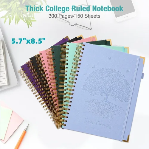 Miniatura 6 de Cuaderno de espiral, cuaderno con renglones universitarios, A5, diarios de cuero de 300 páginas para escribir, cuadernos de tapa dura de 5.7" x 8.5