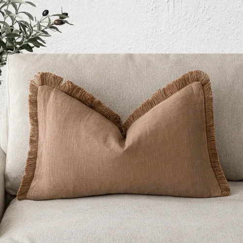 Miniatura 77 de Foindtower Fundas de almohada decorativas de lino con flecos, acogedora funda de cojín bohemia estilo farmhouse con borlas, funda de almohada