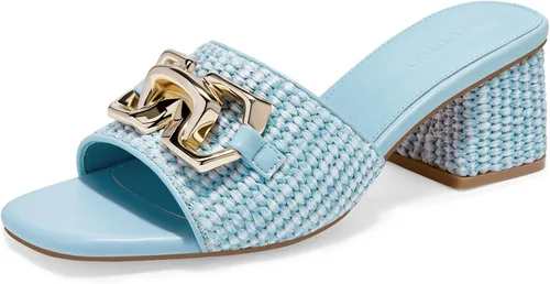 Miniatura 10 de Coutgo Sandalias de cuña con tacón grueso de rafía para mujer, con punta abierta, cuadradas, con cadena metálica, sin cordones, elegantes