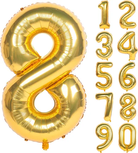 Miniatura 39 de Globos de helio de 40 pulgadas con dígitos dorados para fiesta de cumpleaños., Número 0, 40 pulgadas, número 0 oro 7