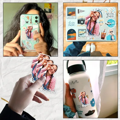 Miniatura 3 de Calcomanía de foto personalizada, calcomanías de novia, novio, nombre de foto personalizada, calcomanía de vinilo impermeable para botella de agua