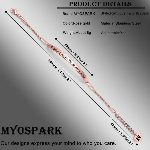 Miniatura 5 de MYOSPARK Pulsera de joyería religiosa Mateo de 1926 pulgadas con Dios All Things are Possible