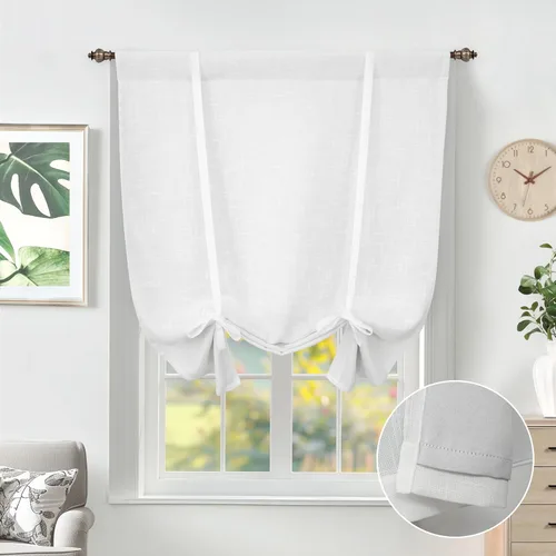 Miniatura 28 de DriftAway - Cortinas de Lino con Doble Capa, Blackout, de Atar, con Aislaje Térmico, Totalmente Forradas, Estilo Globo Romano, para Baño, con Lino