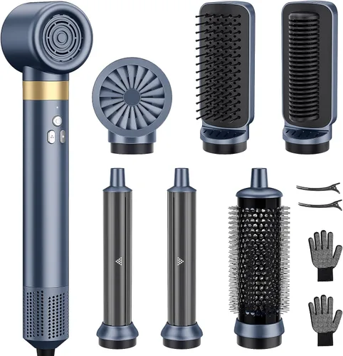 Miniatura 9 de Cepillo de aire caliente 6 en 1 y secador de pelo, voluminizador iónico, control de encrespamiento, multifunción con accesorios intercambiables