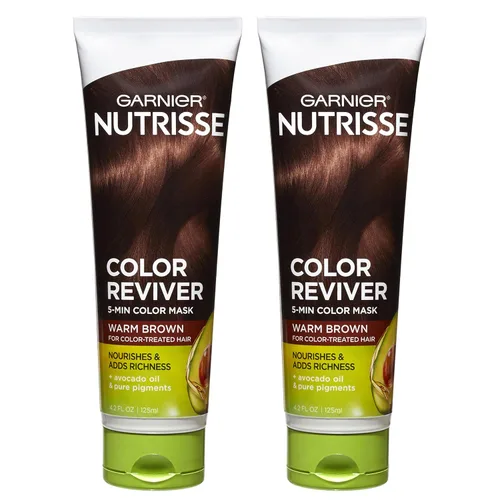 Garnier Nutrisse Color Reviver Mascarilla de color de 5 minutos, marrón cálido para cabello teñido para nutrir y añade riqueza (para caoba y