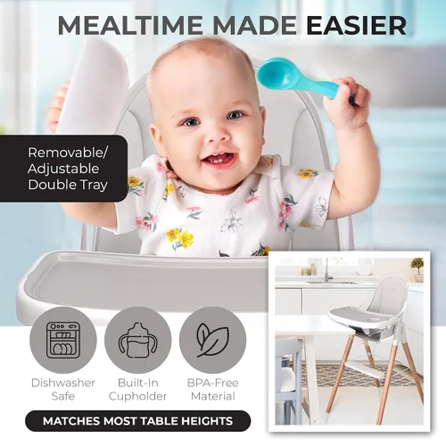 Miniatura 3 de Silla alta de Children Of Design - Trona de bebé 6 en 1 no reclinable para bebés y niños pequeños, madera moderna, fácil de limpiar, bandeja