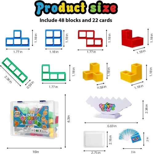 Miniatura 4 de CERBONNY Juego de 48 bloques apilables de torre Tetra, juegos de mesa para familias, fiestas, viajes y construcción de equipos, adecuado para 1-4