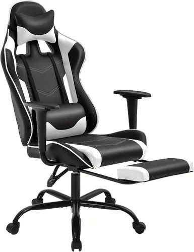 Miniatura 9 de Silla de juegos con reposapiés y soporte lumbar, silla reclinable de altura ajustable con respaldo alto para adultos, giratoria 360, color azul
