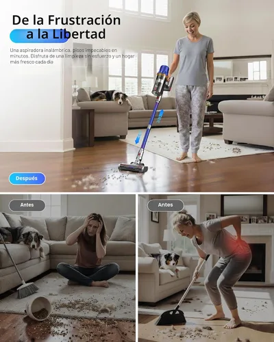 Miniatura 2 de Aspiradora inalámbrica para el hogar, potente aspiradora con filtro HEPA, tiempo de funcionamiento de 55 minutos, luz LED, cepillo antienredos