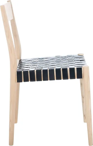 SAFAVIEH Home Collection DCH1201C-SET2 - Silla de comedor de cuero tejido para sala de estar, color negro y natural