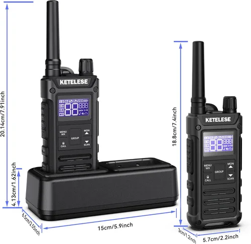 Miniatura 7 de KETELESE T3G Walkie Talkies resistentes para adultos, radio de 2 vías impermeable IP67 de largo alcance, con auricular y micrófono, base de carga