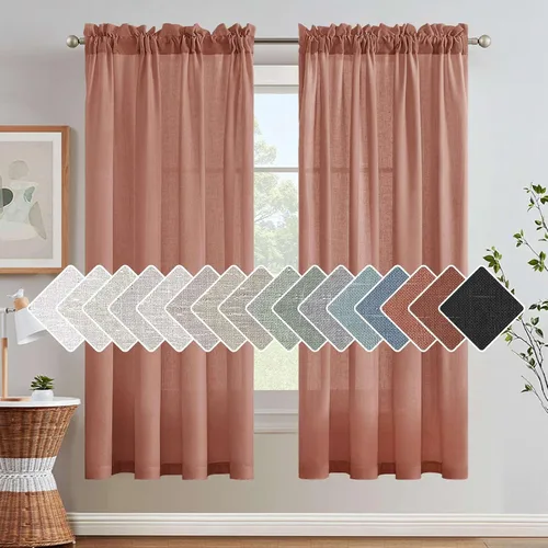 Miniatura 10 de H.VERSAILTEX Cortinas de Lino con Textura Filtradoras de Luz para Tratamiento de Ventanas de Sala de Estar, Cortinas Naturales Duraderas