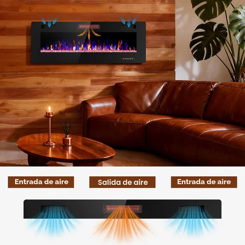 Miniatura 2 de Electactic - Chimenea eléctrica de 50 pulgadas ultradelgada - Chimenea insertada y montada en la pared con termostato, llama ajustable, control