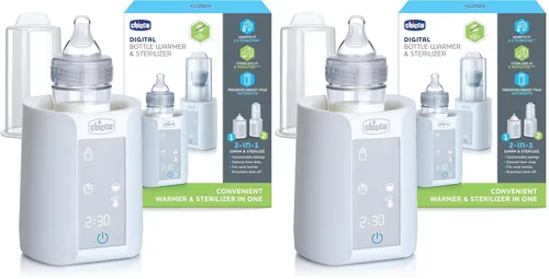 Chicco Calentador digital de biberones y esterilizador para biberones y bolsas de leche elimina el 99.9% de los gérmenes, 4 opciones de calefacción,
