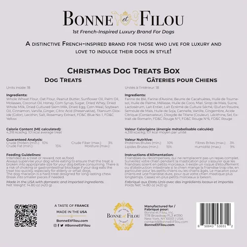 Miniatura 7 de Bonne et Filou - Bocadillos navideños para perros, caja de regalo gourmet de lujo, 18 macarrones diseñados a mano, trufas y galletas de hueso