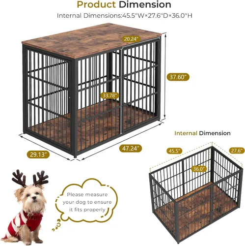 Miniatura 7 de Mueble de jaula para perros XXL de 48" con 3 puertas, jaula de madera combinada para mascotas, perrera resistente de interior para perros medianos a