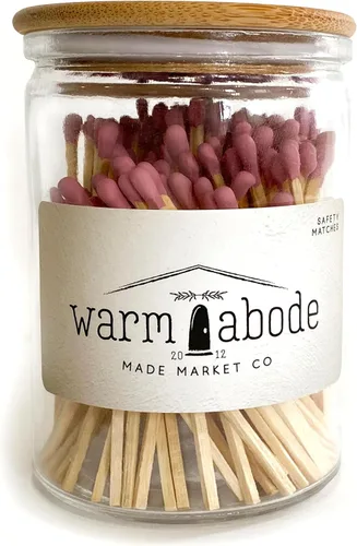 Made Market Co. Matches in Warm Abode | Approx. 160 Wood Colored Tip Safety Matchsticks for Candle & Decor | Fancy 3.5" Match Sticks | Glass Jar