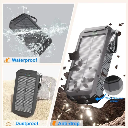 Miniatura 7 de Cargador solar de 20,000 mAh, banco de energía portátil, 4 cables para exteriores, impermeable, cargador de teléfono externo de respaldo con USB-C