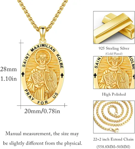 Miniatura 281 de Collar con colgante de plata de ley 925 con medalla de San Patrón, joyería religiosa para hombres y mujeres, con cadena de acero inoxidable 316L