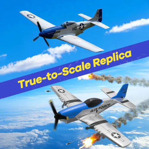 Miniatura 2 de AIGIMU Avión RC, avión RC de 2.4 GHz para niños principiantes, avión de control remoto de 3 canales con giroscopio de 6 ejes P51 avión de control