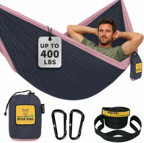 Wise Owl Outfitters Hamaca de camping – Hamaca portátil de 500 libras con correas de árbol – viajes, mochileros, senderismo, equipo de campamento al
