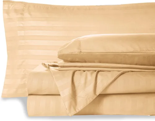 Miniatura 11 de Mocassi Juego de sábanas King Stripe – Sábanas y fundas de almohada de lujo para hotel de 1800 ° Premier – Sábanas ultrasuaves, transpirables