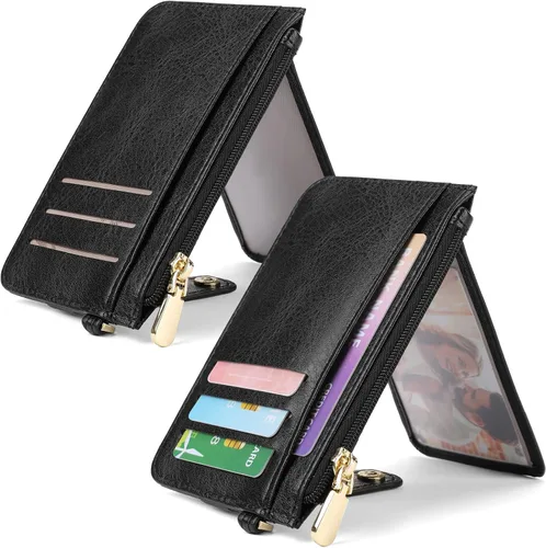 Miniatura 8 de SENDEFN Cartera delgada de piel con bloqueo RFID para tarjetas de crédito con bolsillo con cremallera
