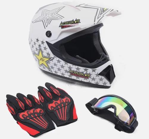 Miniatura 10 de Cascos universales para motocicleta, casco combinado con guantes, gafas DOT para adultos/niños, motocross, todoterreno, carreras, ATV, motocross, 1#