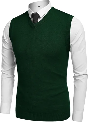Miniatura 42 de Amussiar Suéter casual para hombre, chaleco con cuello en V, ajustado, sin mangas, suéter de punto