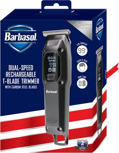 Miniatura 6 de Barbasol Recortadora T-Blade, recortadora de pelo y barba recargable para hombres, recortadora de pelo de doble velocidad con 6 peines guía