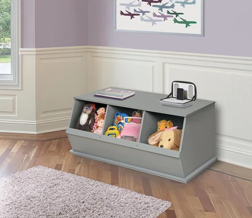 Miniatura 5 de Badger Basket Organizador apilable de almacenamiento de juguetes de tres cubos - gris