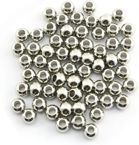 Miniatura 4 de Paquete de 50 cuentas espaciadoras doradas de acero inoxidable 304, cuentas espaciadoras redondas lisas con agujero de 0.079 pulgadas, cuentas