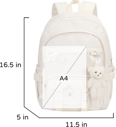 Miniatura 4 de Phaoullzon Mochila Kawaii para niñas, mochila escolar linda de anime con alfileres y colgante, Beige, Mediana, Moderno