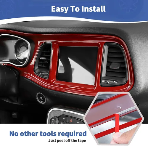 Miniatura 5 de RT-TCZ para Challenger Cubierta de panel de tablero de consola central roja para Dodge Challenger 2015-2023, accesorios interiores rojos, 4 piezas