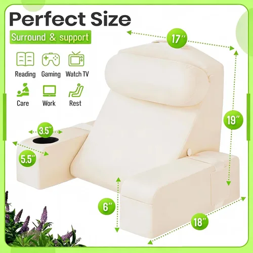 Miniatura 5 de Almohada de lectura para adultos, almohada de espalda para sentarse en la cama, almohada de respaldo para sentarse en la cama, brazos desmontables