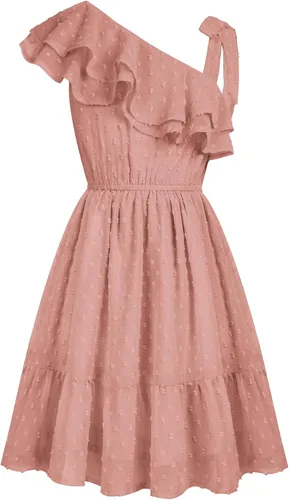 GRACE KARIN Vestido de verano para niñas, vestido de verano con un hombro y manga con volantes, vestido casual