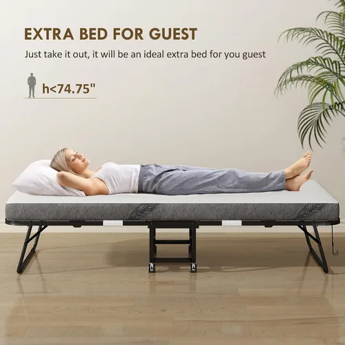 Miniatura 4 de HOMCOM Cama plegable con colchón para adultos, tamaño individual largo, cama plegable portátil con colchón de espuma de 4 pulgadas y marco de acero