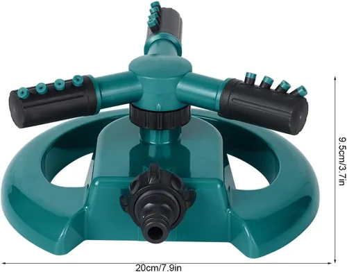 Miniatura 5 de Aspersor de césped, tres brazos giratorios de 360 grados, ajustable, rociador de agua para jardín, herramienta de riego de césped (verde)