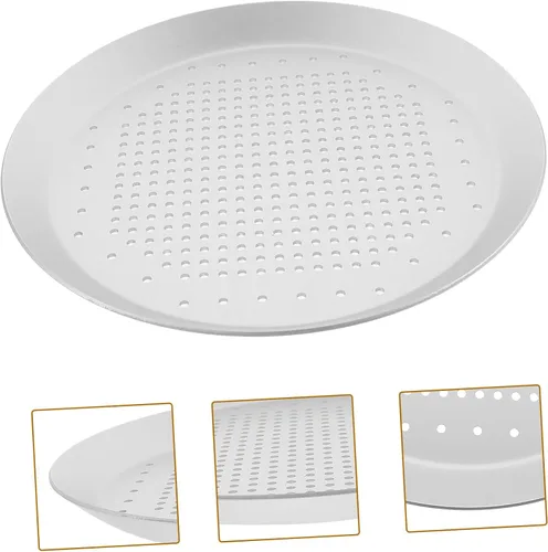 Miniatura 9 de Hemoton Bandeja de pizza de aluminio para pizza de queso y pizza, bandeja de hornear de acero inoxidable, bandeja de pizza antiadherente, bandeja