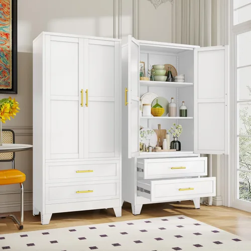 Miniatura 9 de GAIOUS Armario Ropero de Acero, Armario Guardarropa Doméstico de 71", Gabinete Guardarropa con 2 Puertas, 1 Estante Ajustable y 1 Cajón, Gabinete