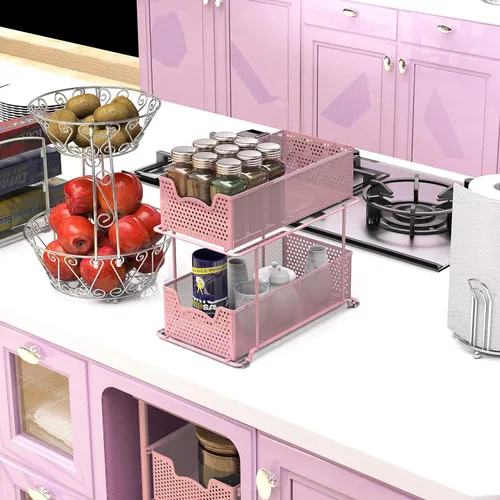 Miniatura 7 de Simple Houseware - Cajón organizador de cesta deslizante de 2 niveles, rosa