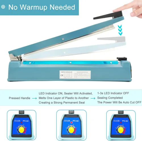 Miniatura 6 de Sellador térmico de 16 pulgadas para bolsas de plástico, sellador térmico de bolsas de plástico de metal, sellador térmico de bolsas de mylar, Azul