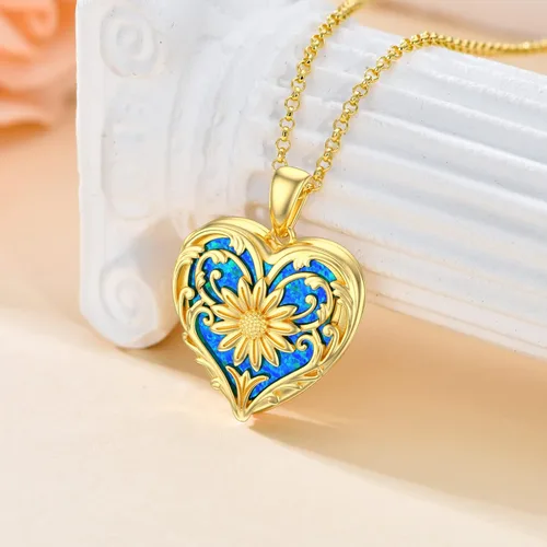 Miniatura 2 de SOULMEET Medallón de corazón de oro macizo de 10 quilates, 14 quilates, 18 quilates que sostiene fotos personalizadas, girasol, cruz, rosa, alas